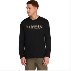 Simms T-Shirt Men's Medium M Black Crewneck Logo Long Sleeve Casual Fishing NWT